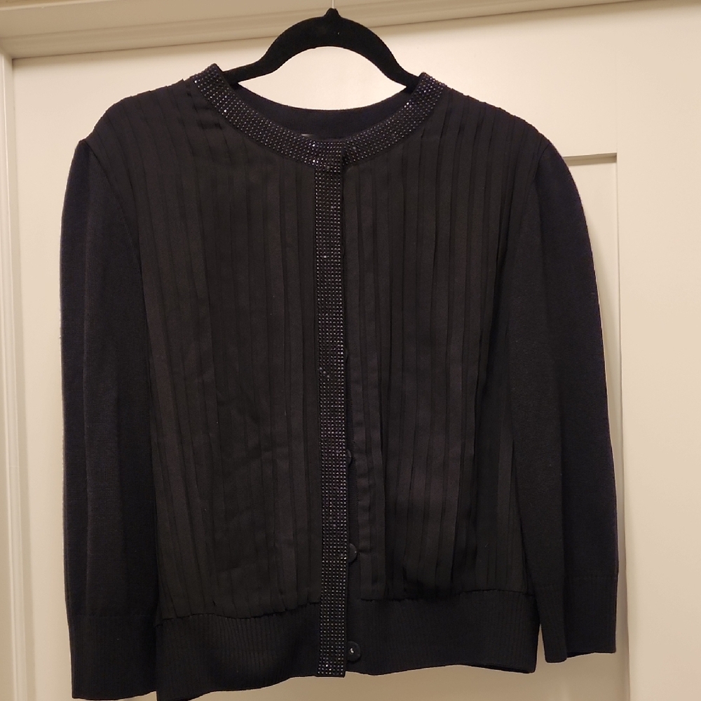 St. John Black Blouse with Embellished Trim